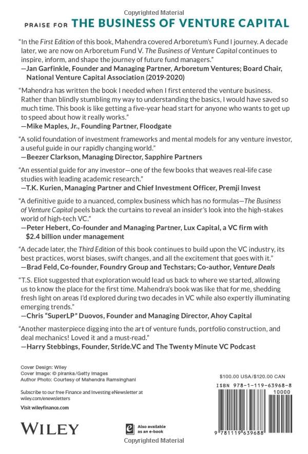The Business of Venture Capital: The Art of Raising a Fund, Structuring Investments, Portfolio Management, and Exits (Wiley Finance) 3rd Edition